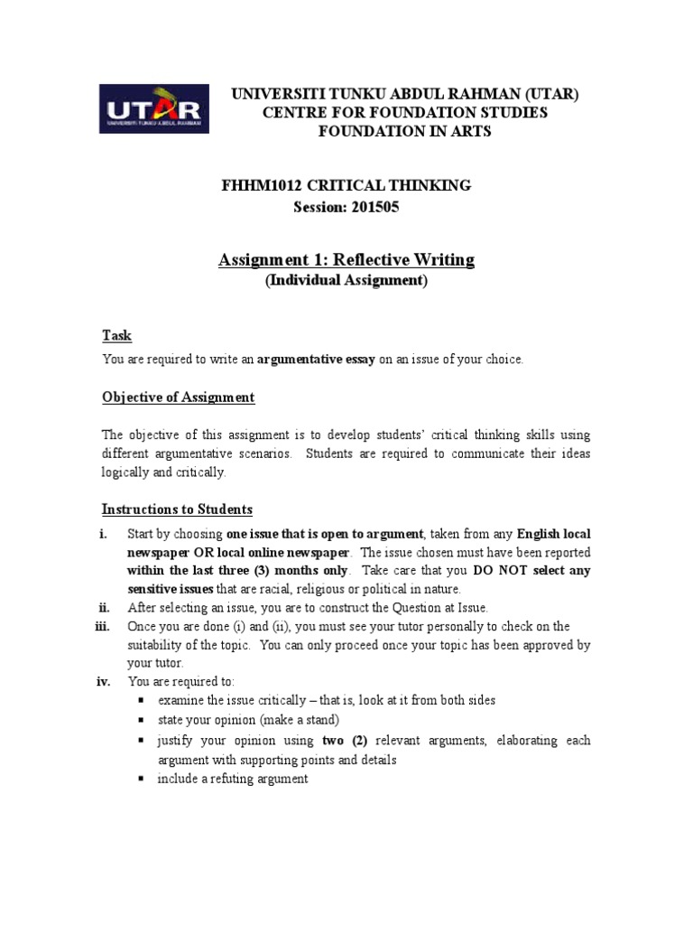 critical thinking assignment utar critical thinking assignment utar